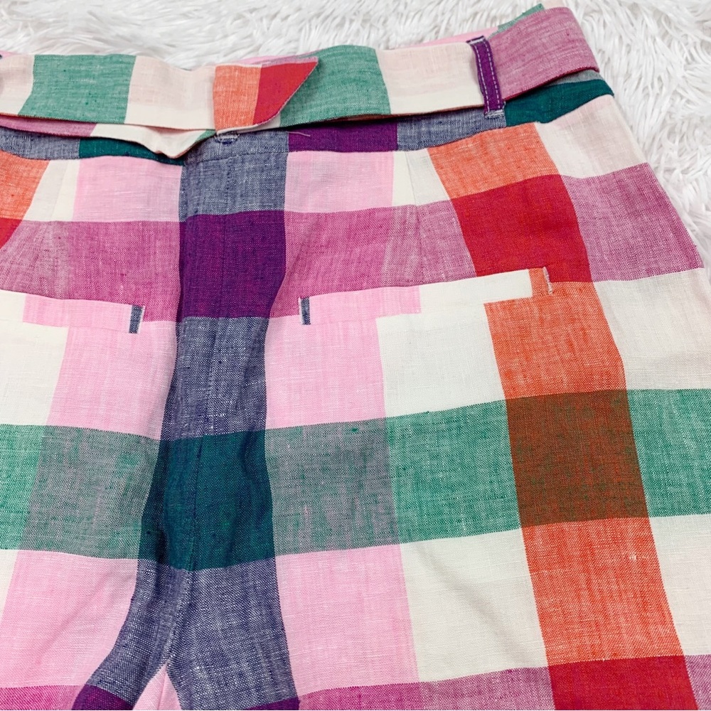 Boden Alma high rise Tie Waist Linen Shorts Bonbon Pink, Flambe Check - Picture 9 of 11